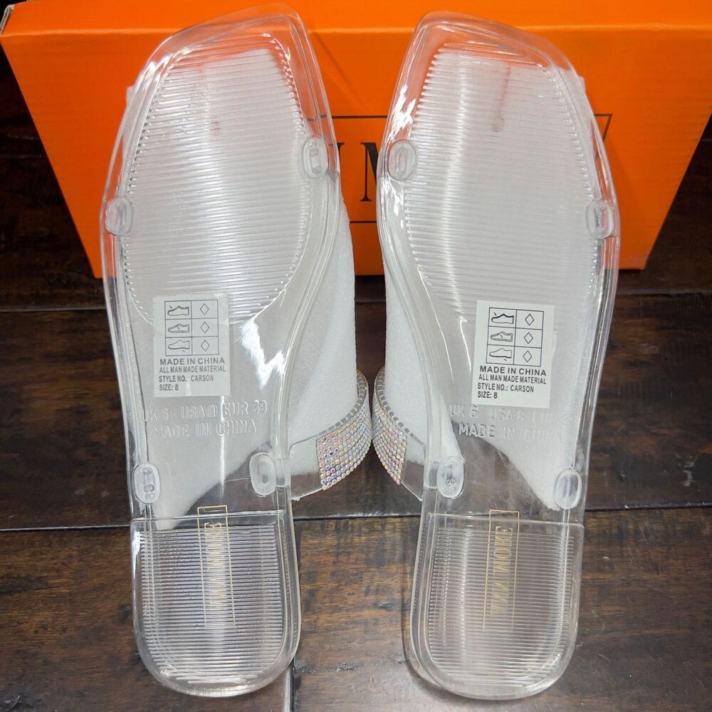 ANN MORE Carson Rhinestone Clear Slide Sandals Women's Size 8 EU 39 Bling Sparkl - Picture 8 of 10